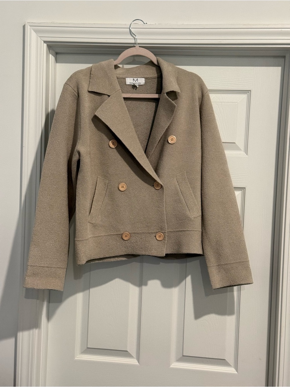 Magaschoni Taupe Double-Breasted Peacoat